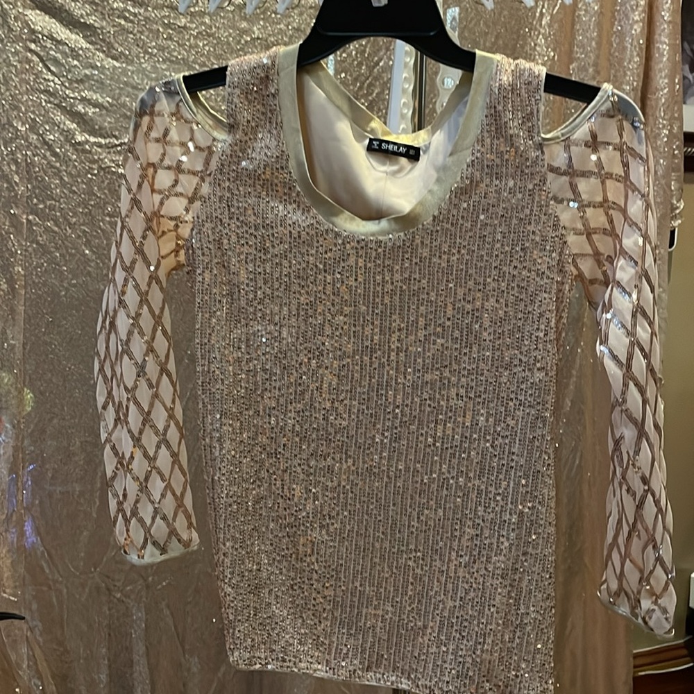 Sheilay Cream Top Sparkling Sleeves